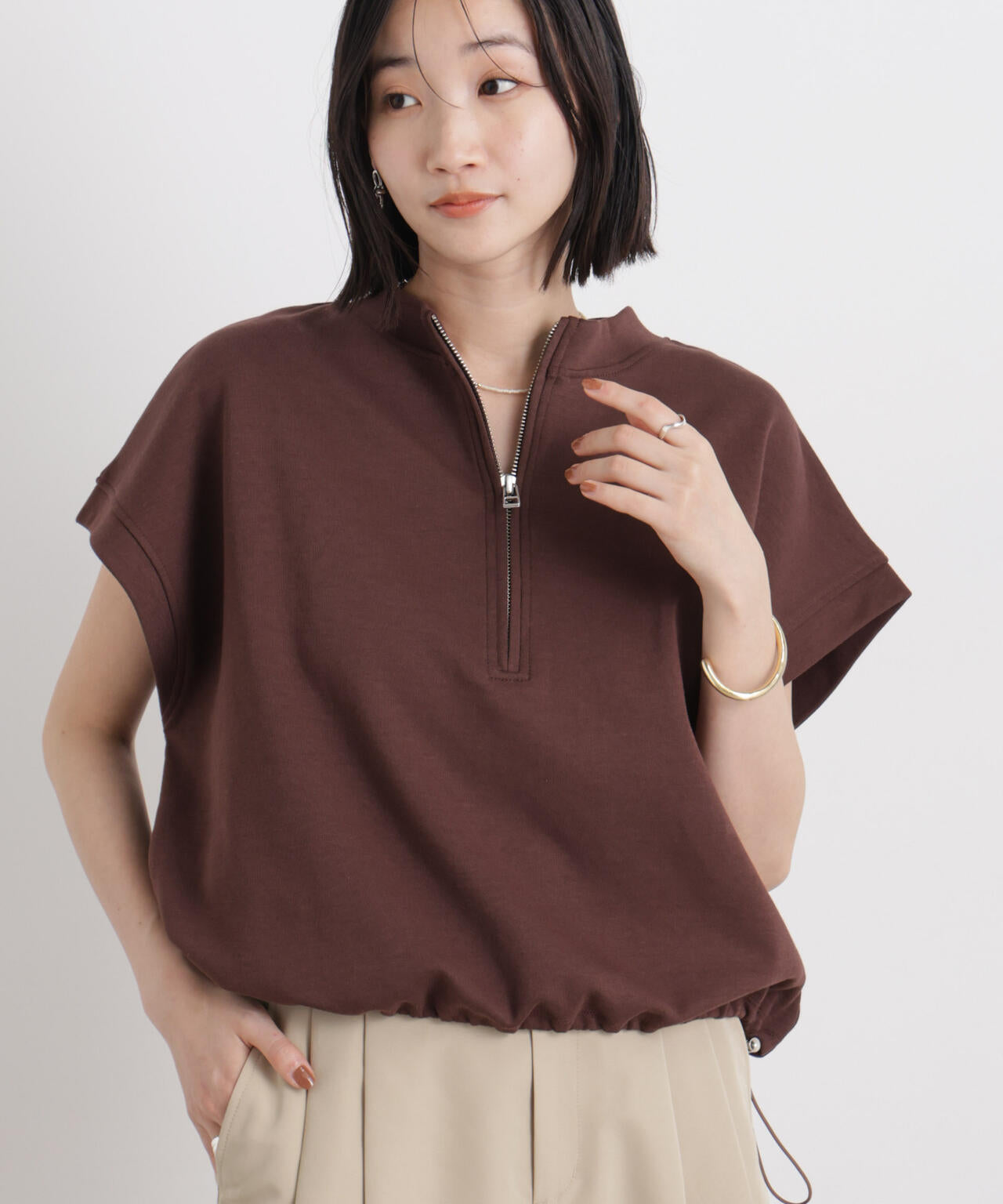 接触冷感ダンボールカットハーフジップトップス(セットアップ可) 6736124314