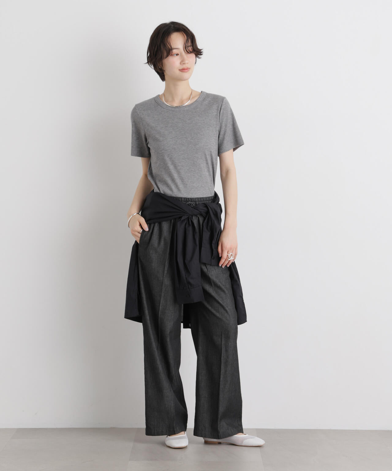 ラメリブカットクルーネックTシャツ 6736124316