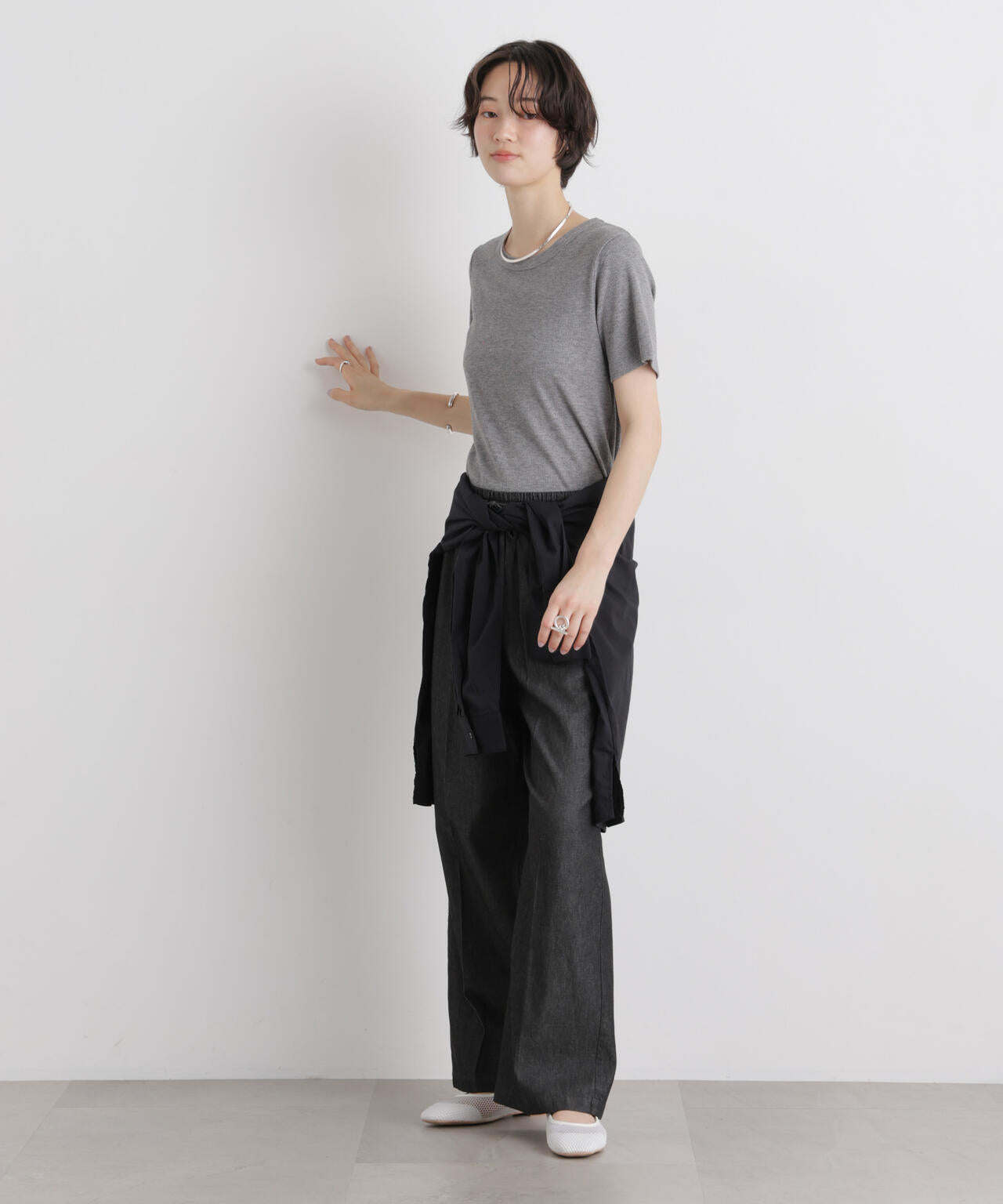 ラメリブカットクルーネックTシャツ 6736124316
