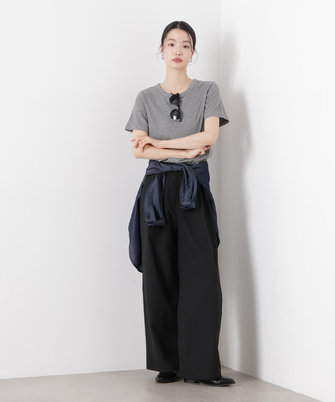 ラメリブカットクルーネックTシャツ 6736124316