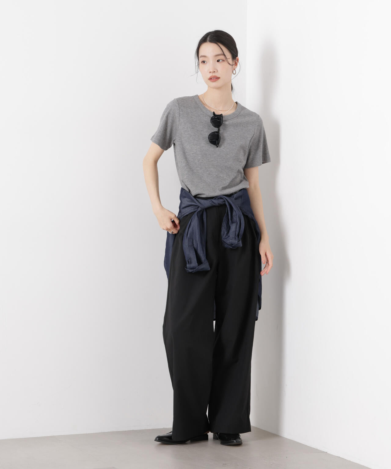 ラメリブカットクルーネックTシャツ 6736124316