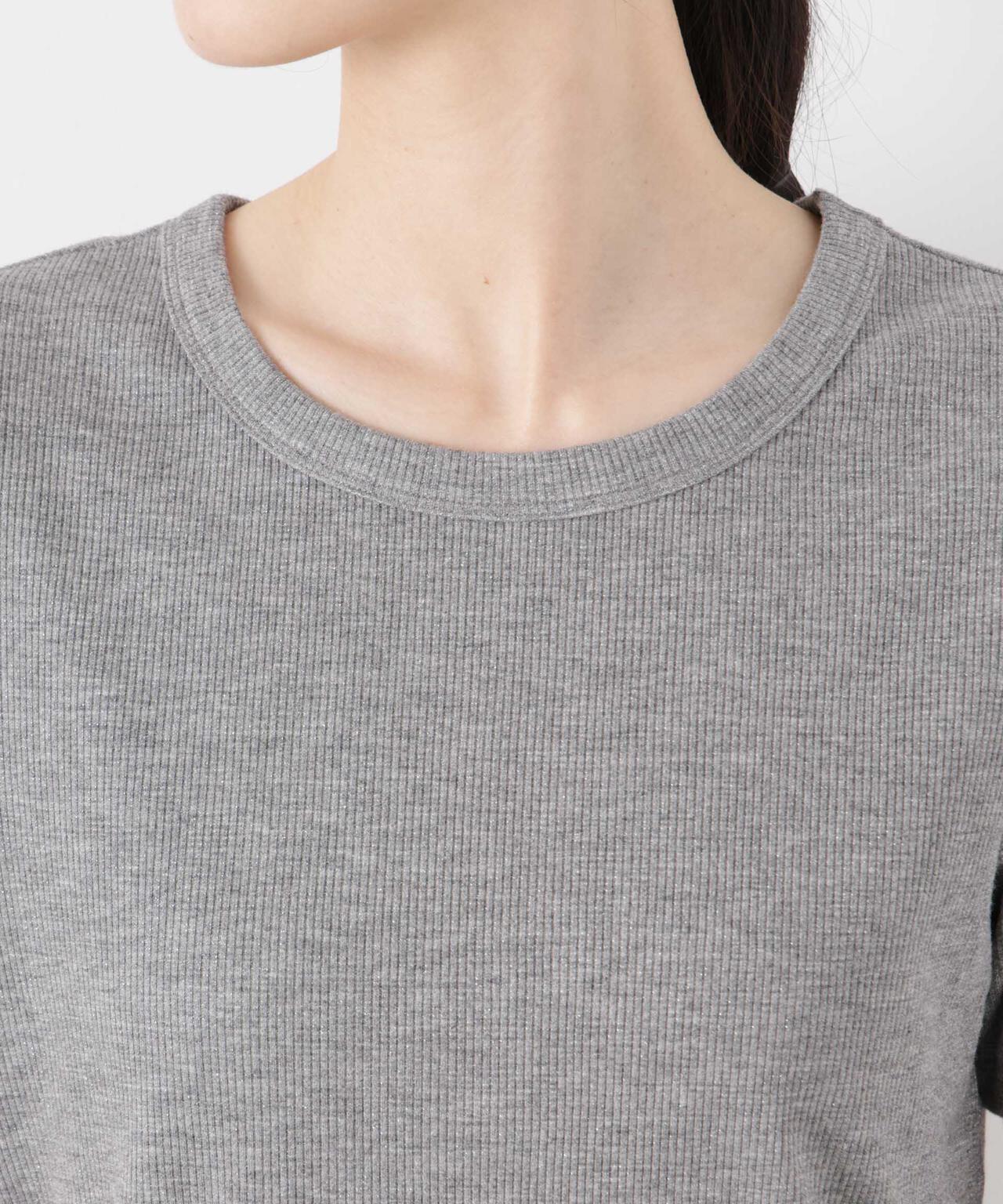 ラメリブカットクルーネックTシャツ 6736124316