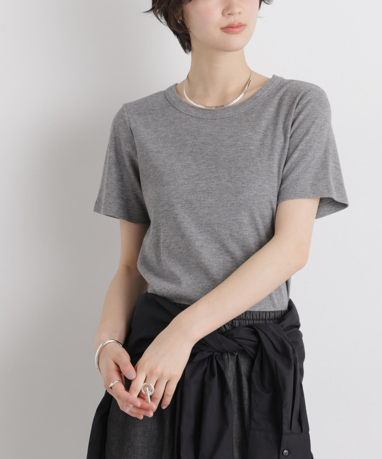 ラメリブカットクルーネックTシャツ 6736124316