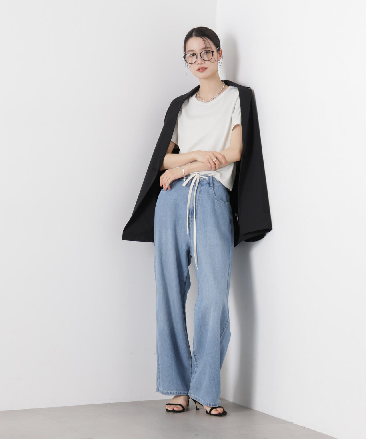 ラメリブカットクルーネックTシャツ 6736124316