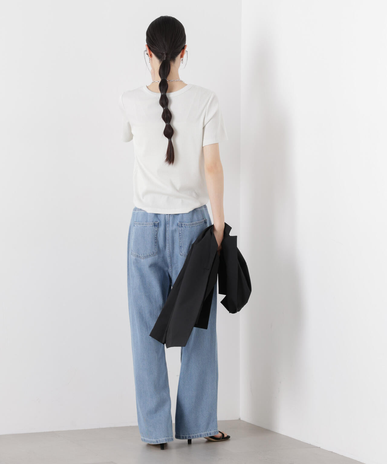 ラメリブカットクルーネックTシャツ 6736124316