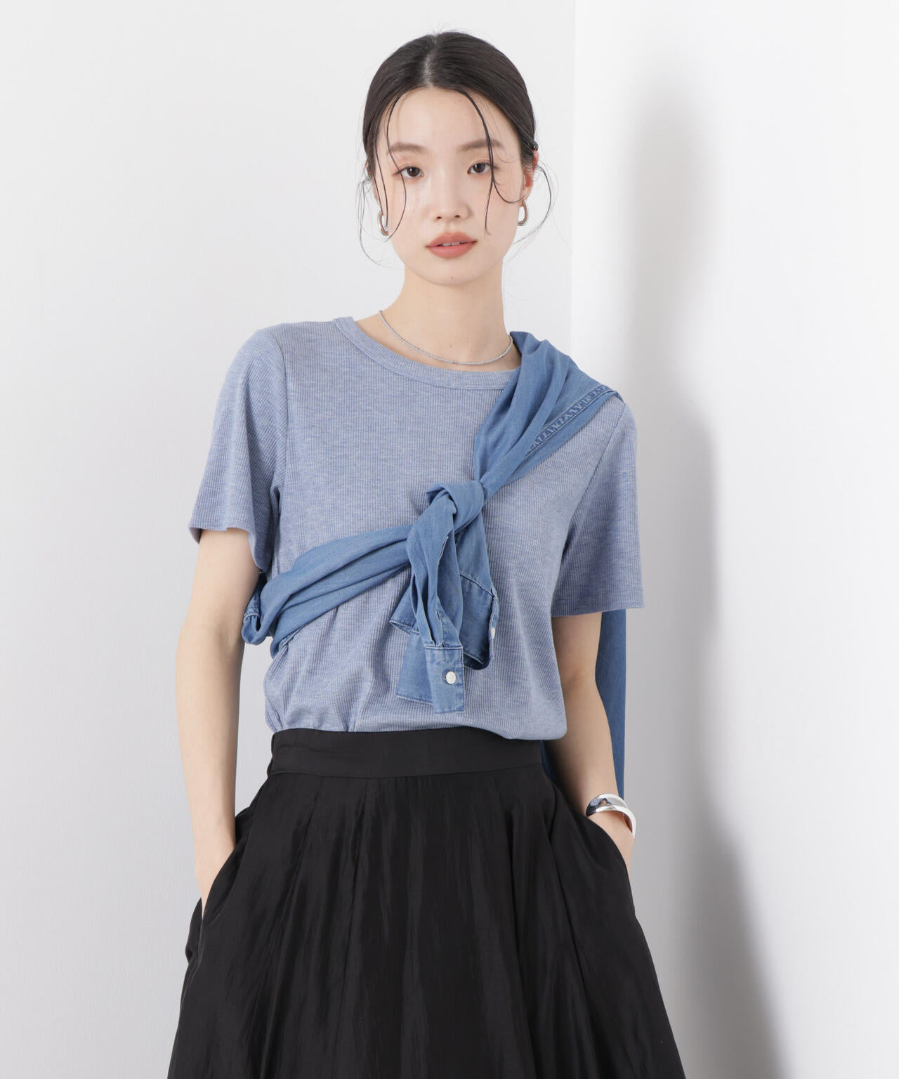 ラメリブカットクルーネックTシャツ 6736124316