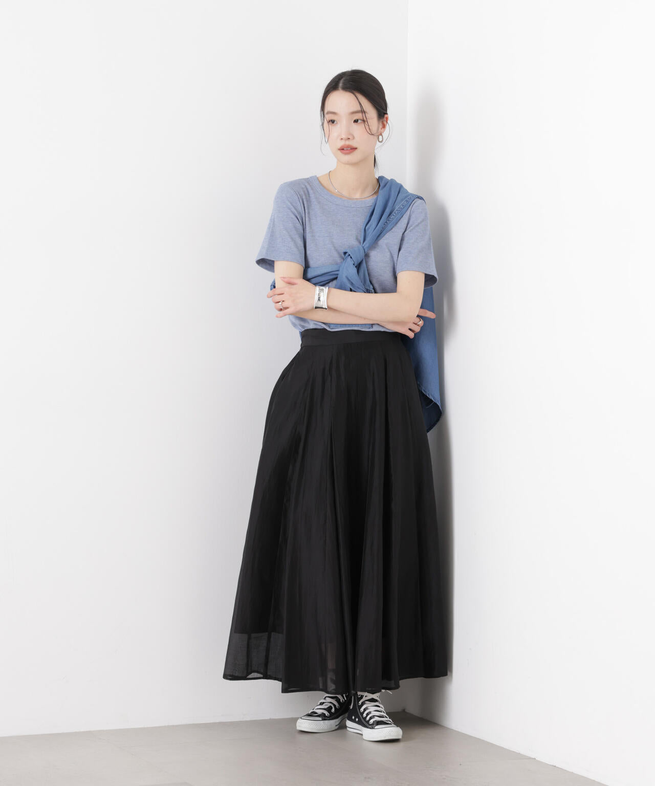 ラメリブカットクルーネックTシャツ 6736124316