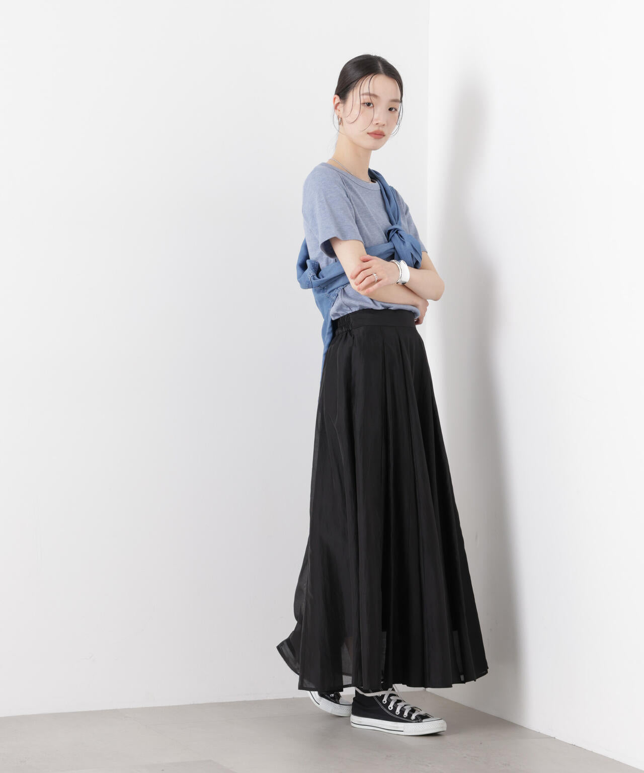 ラメリブカットクルーネックTシャツ 6736124316