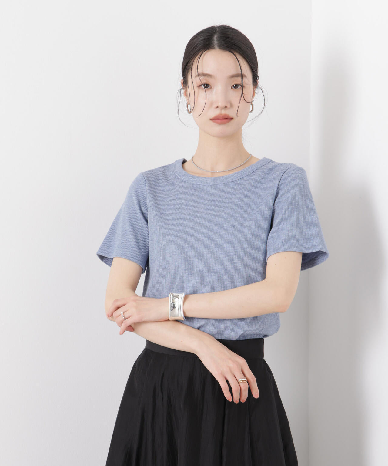 ラメリブカットクルーネックTシャツ 6736124316