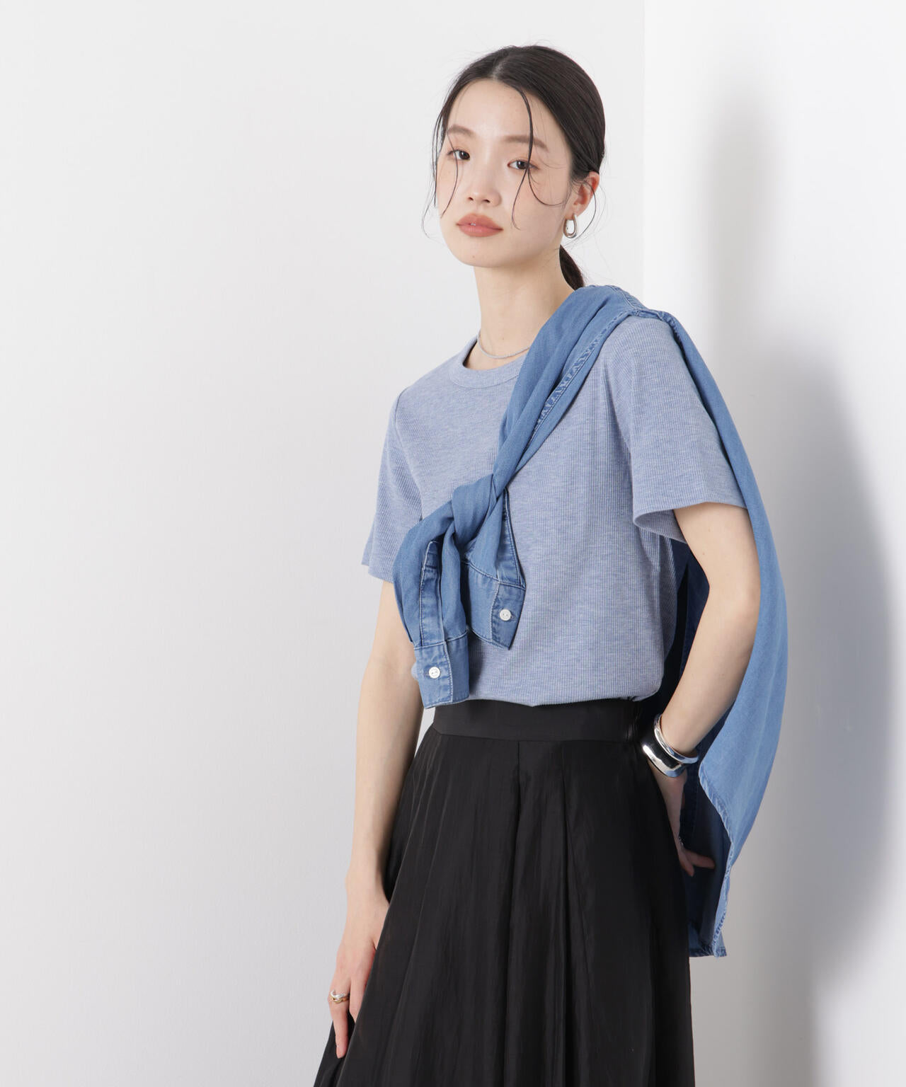 ラメリブカットクルーネックTシャツ 6736124316