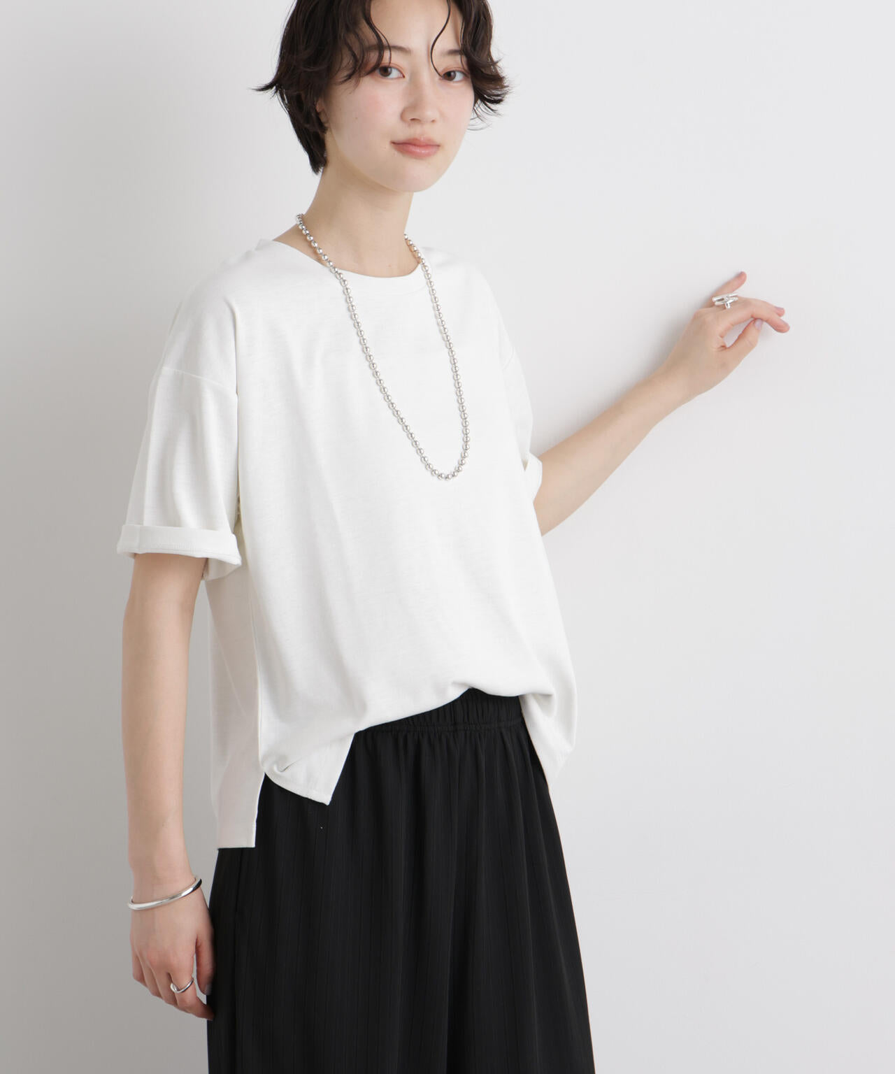 汗隠糸加工&多彩機能カットソー素材 クルーネックトップス 6736124320