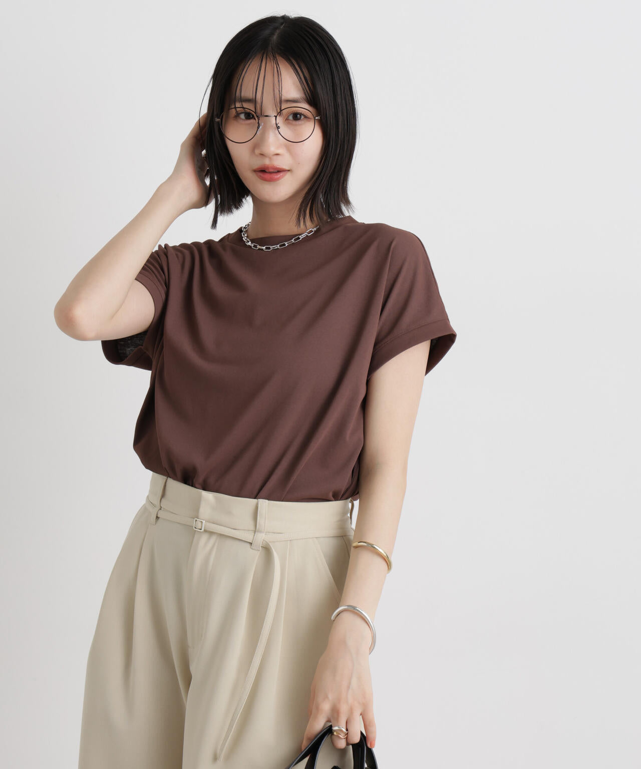 汗隠糸加工&多彩機能カットソー素材 ドルマンフレンチトップス 6736124321