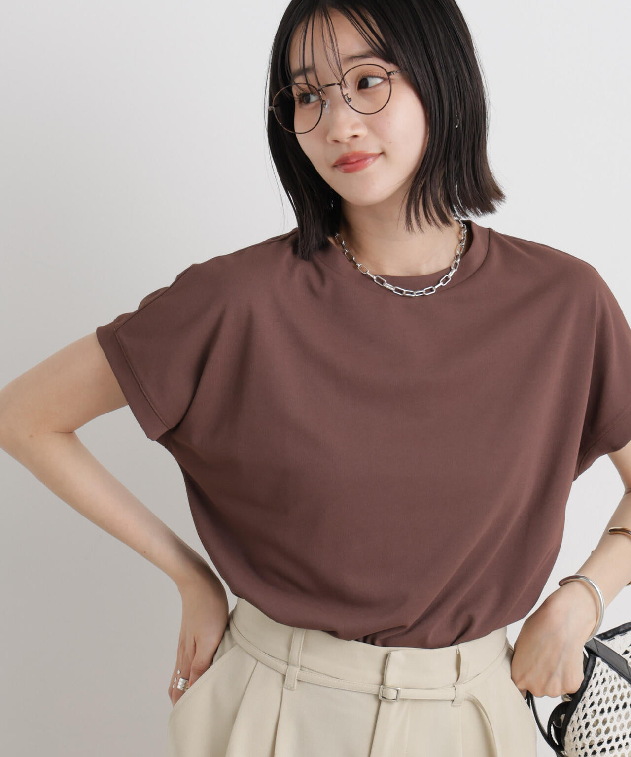 汗隠糸加工&多彩機能カットソー素材 ドルマンフレンチトップス 6736124321