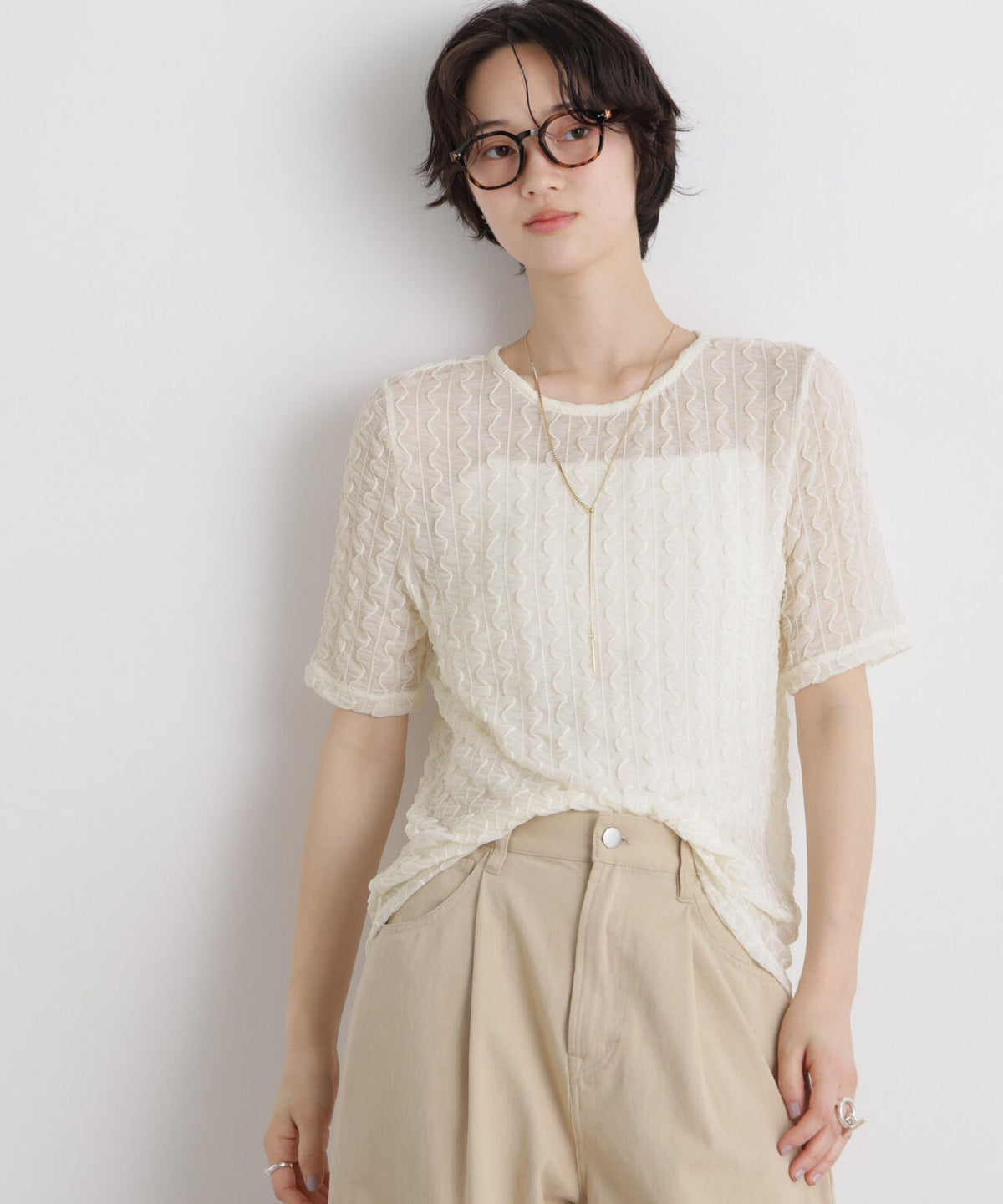 シアーカットクルーネックトップス 6736124324