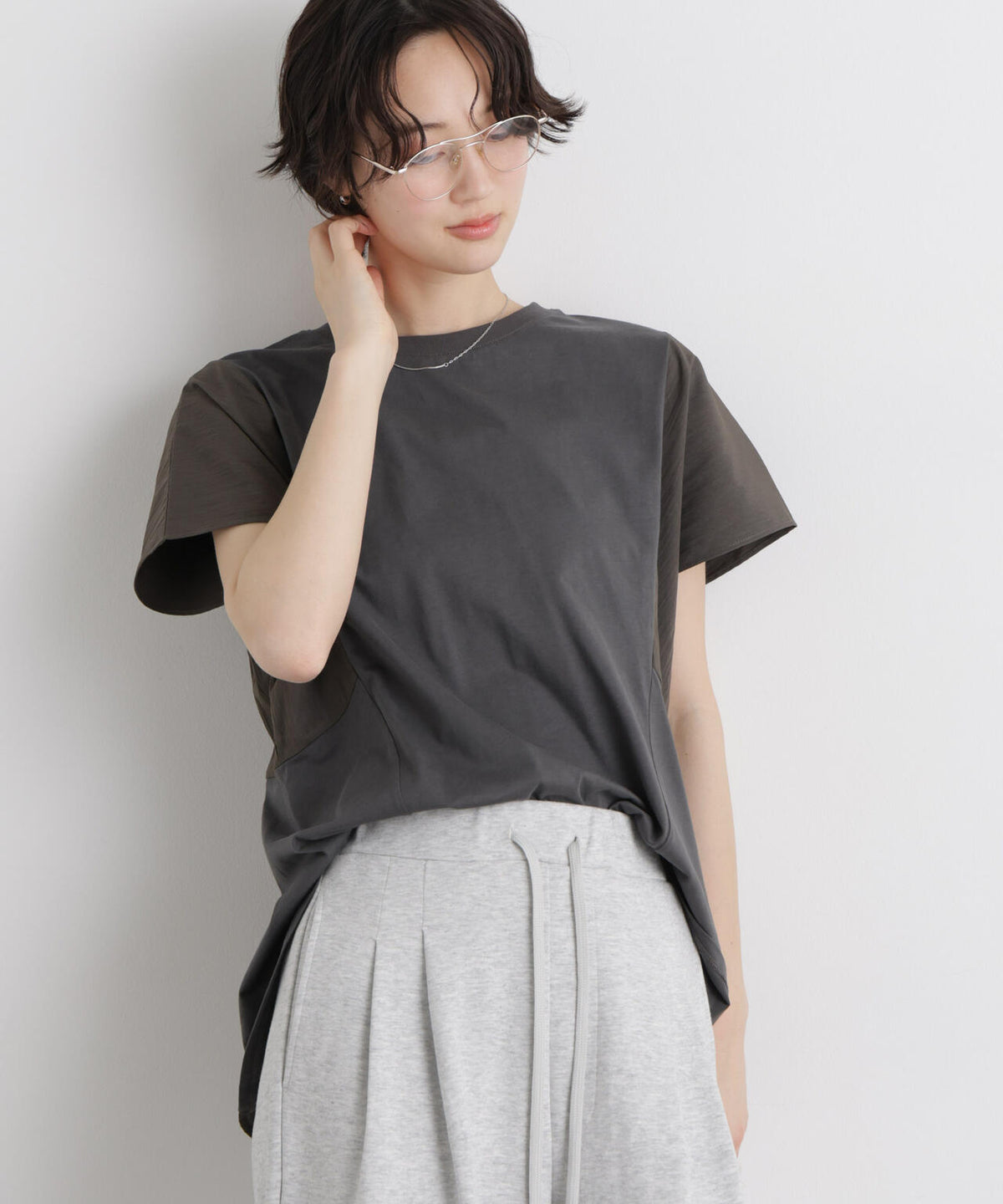 タフタコンビバックギャザーデザインカットトップス 6736124326