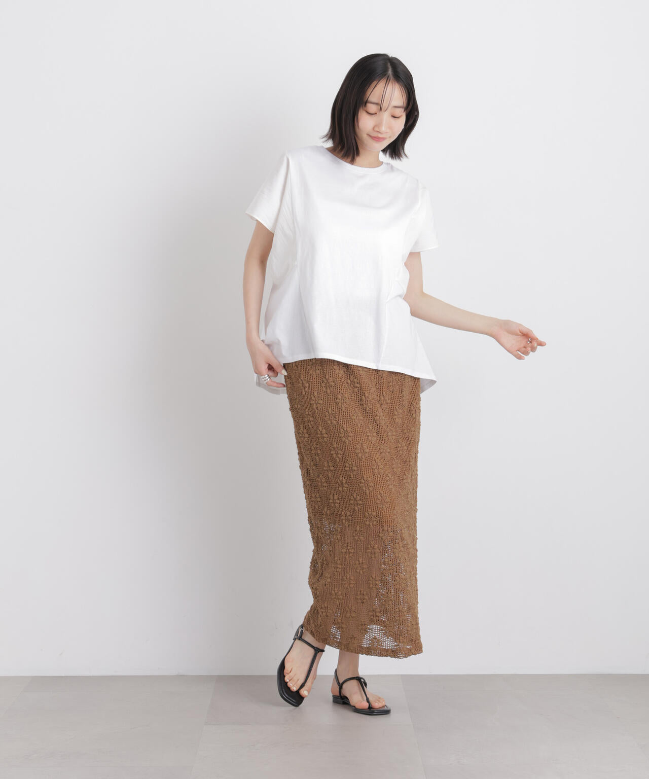 タフタコンビバックギャザーデザインカットトップス 6736124326