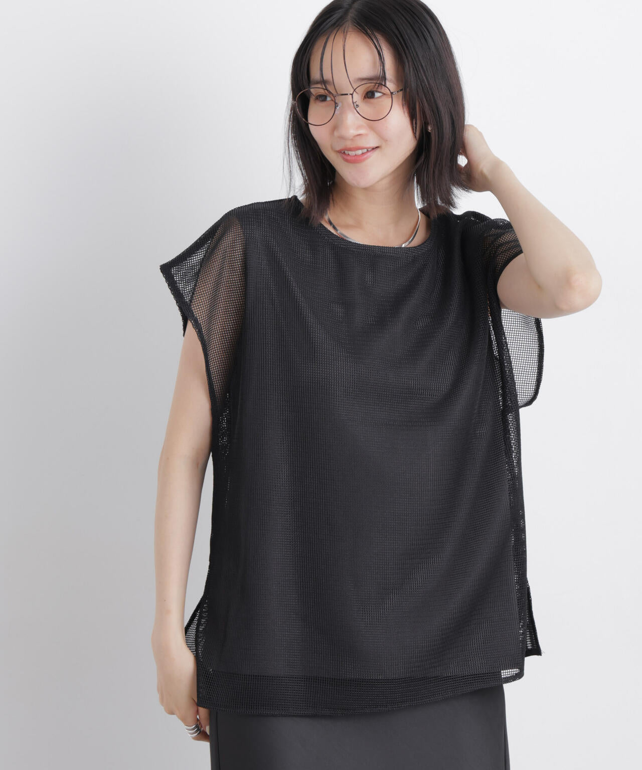 カラミメッシュレイヤードカットトップス 6736124334