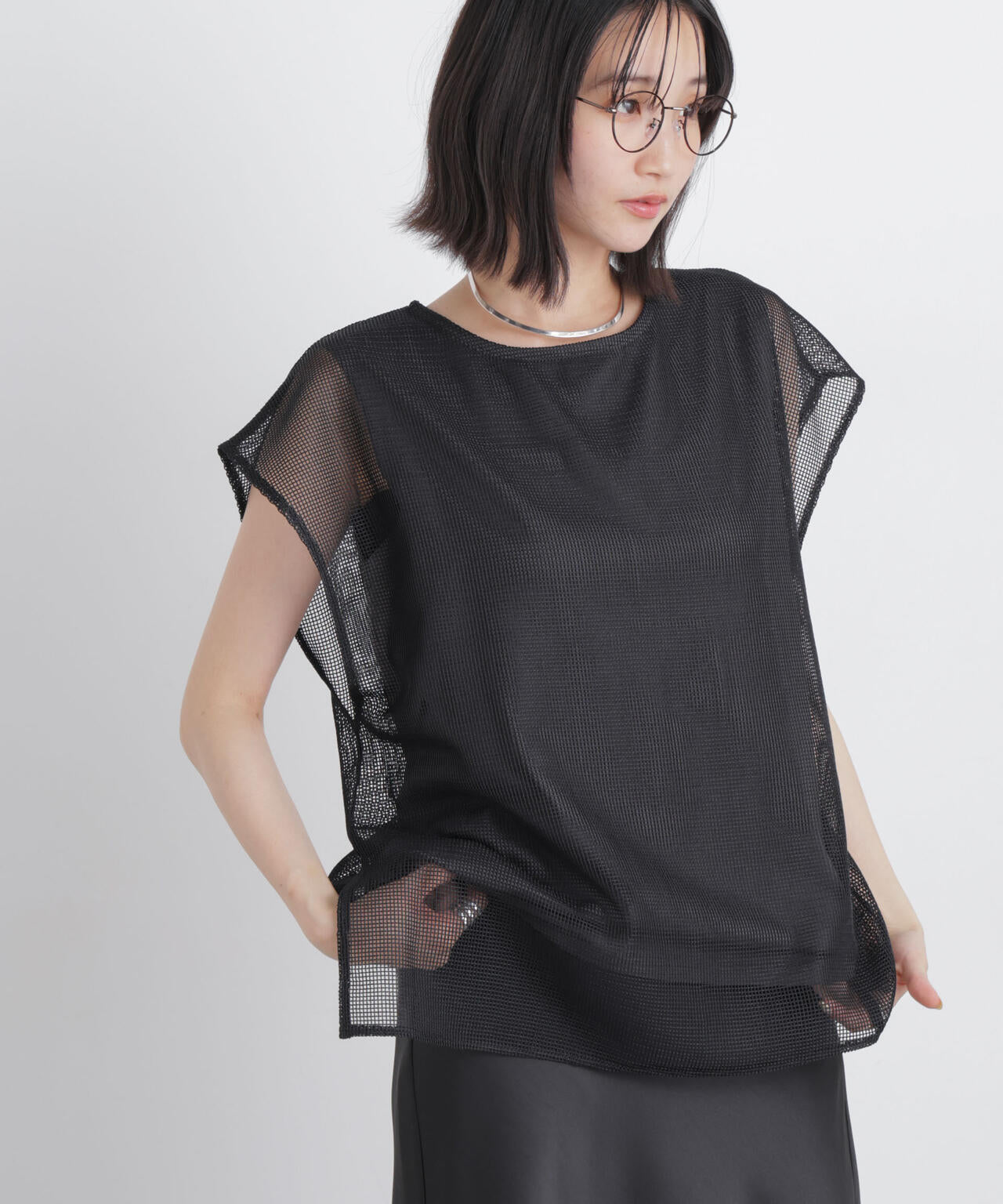 カラミメッシュレイヤードカットトップス 6736124334