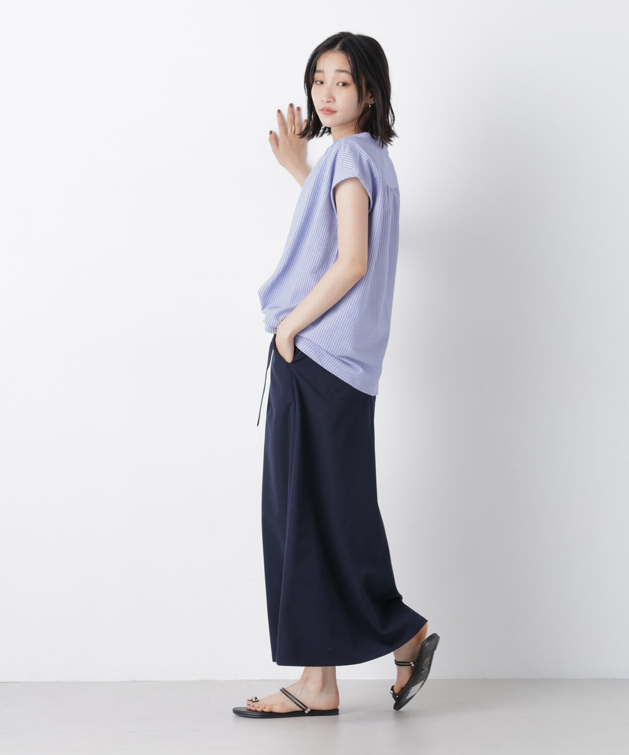 カットサッカーフレンチスリーブギャザーブラウス(セットアップ可) 6736124337