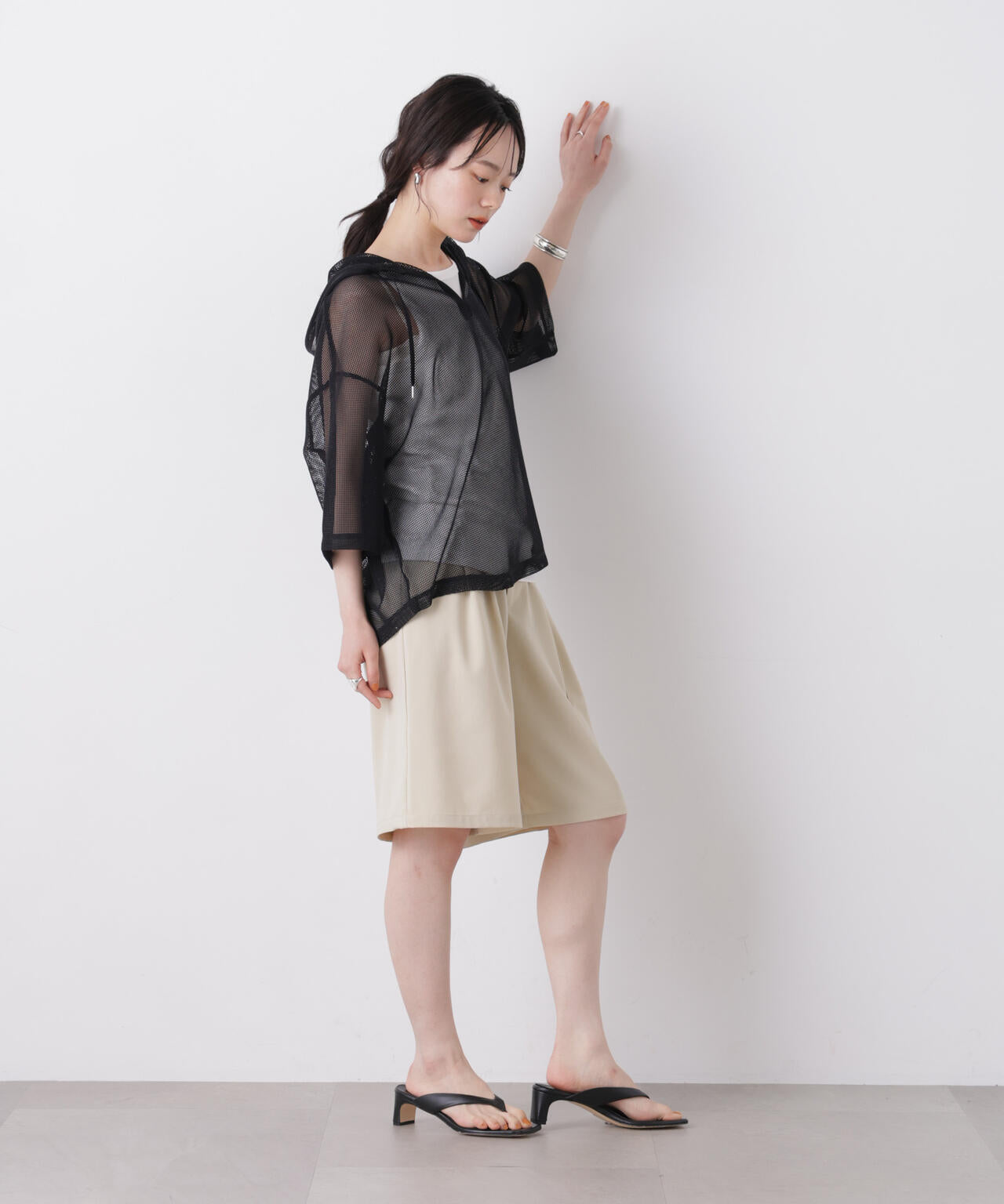 キーネックメッシュフーディートップス 6736124340