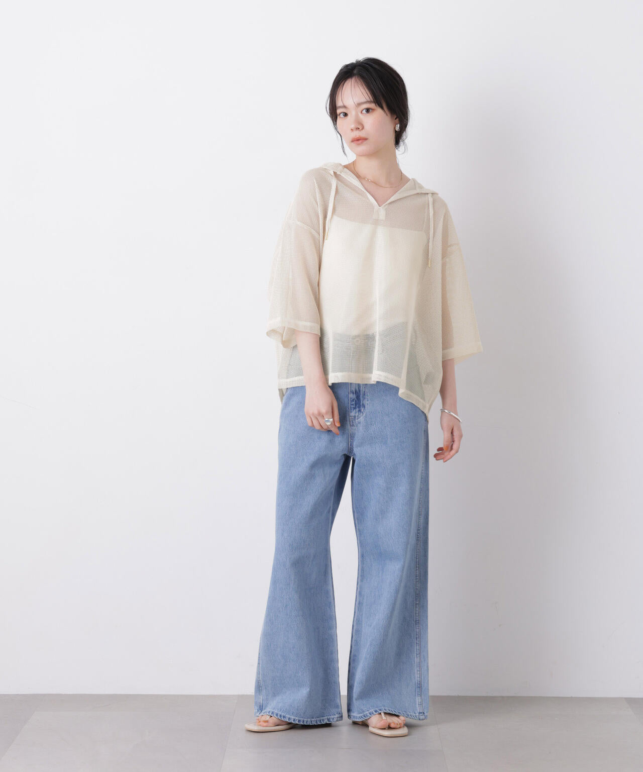 キーネックメッシュフーディートップス 6736124340