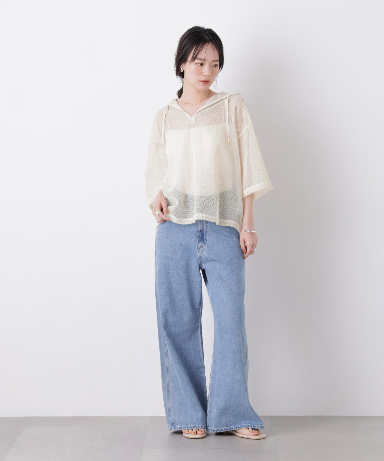 キーネックメッシュフーディートップス 6736124340