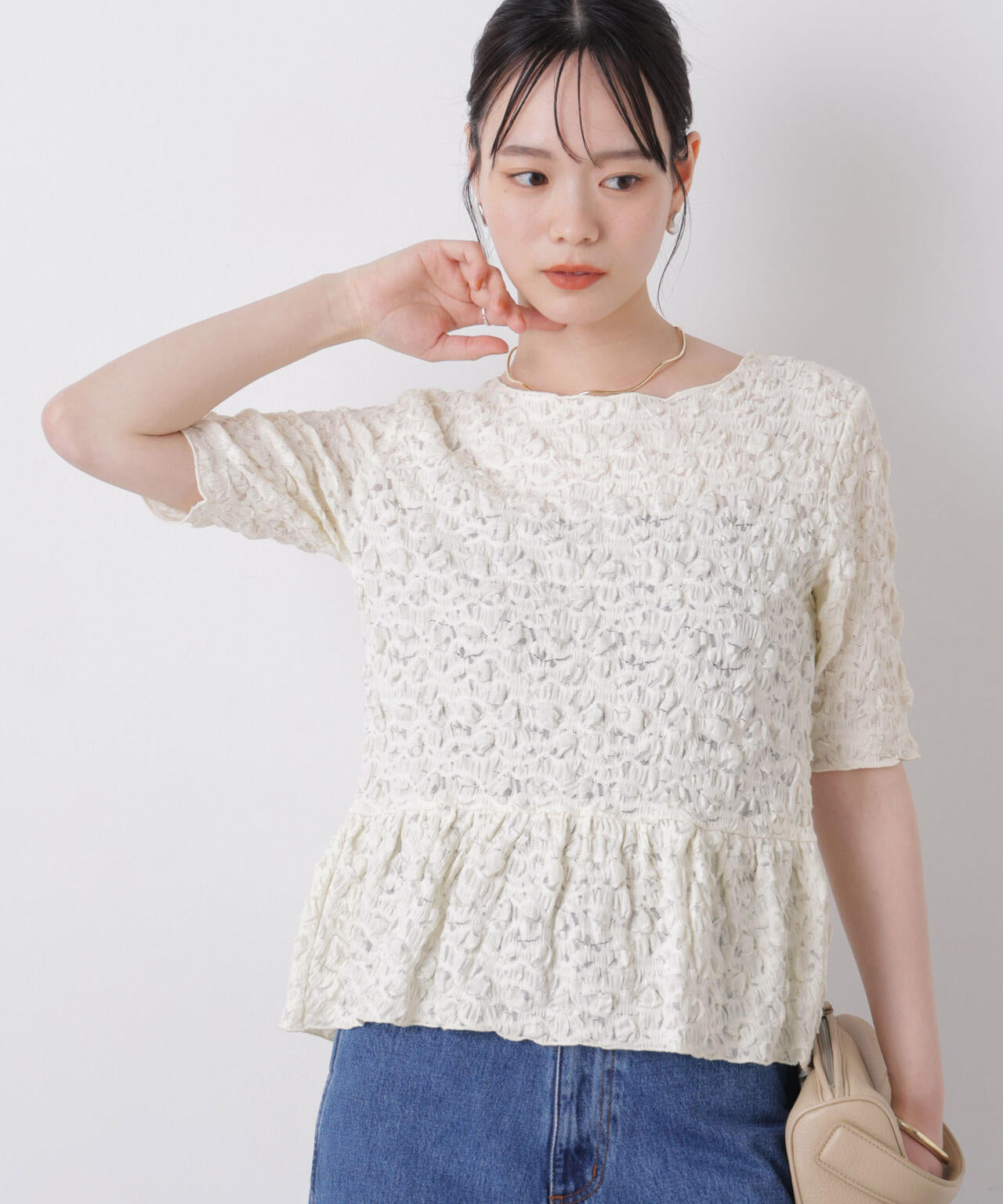 レースジャガードカットペプラムトップス 6736124341