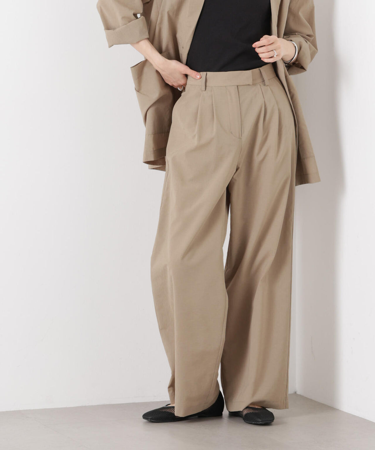 ソフトシアーツータックワイドパンツ(セットアップ可) 6736127308