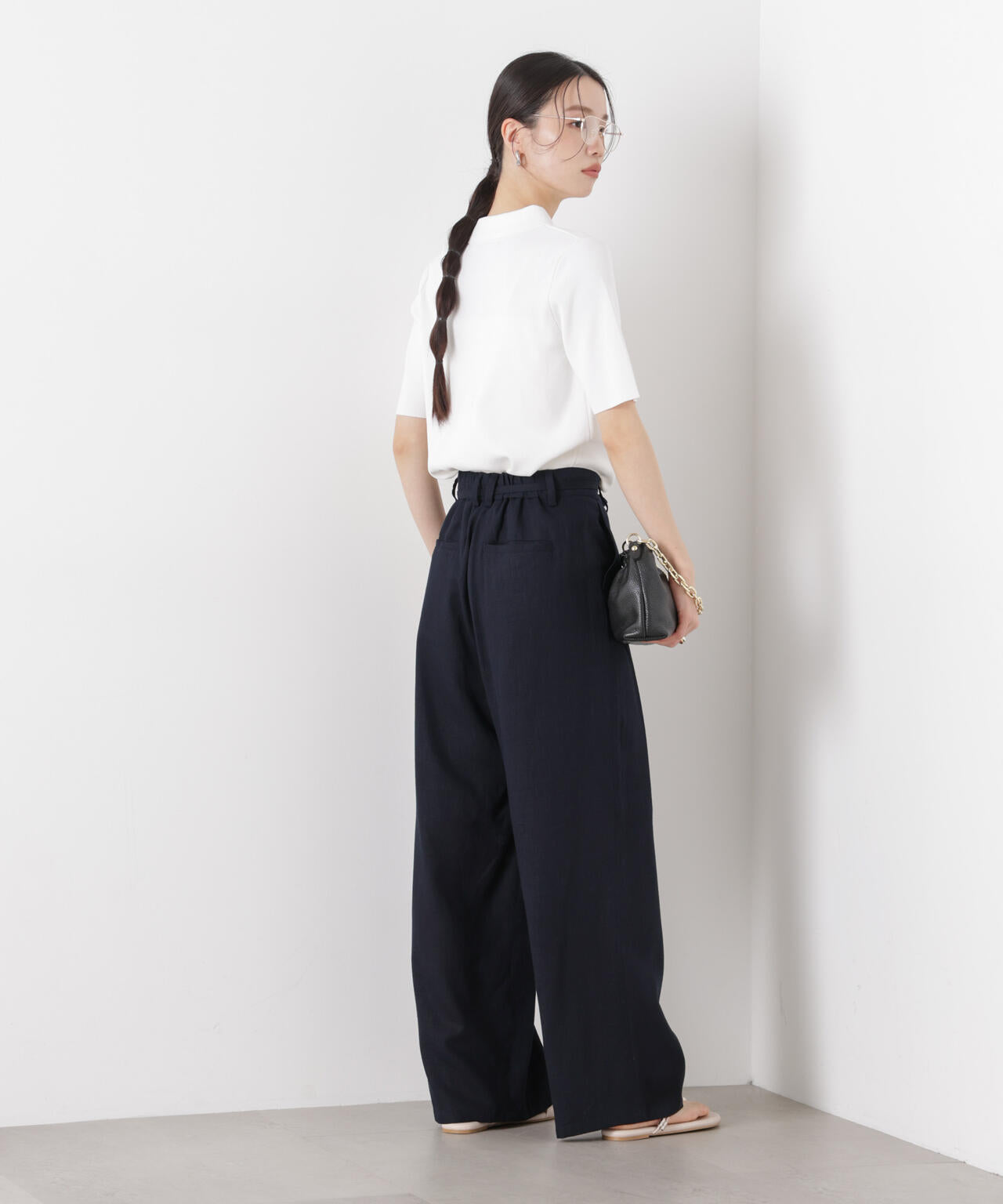 多機能リネン混リボンベルト付タックワイドパンツ(セットアップ可) 6736127313
