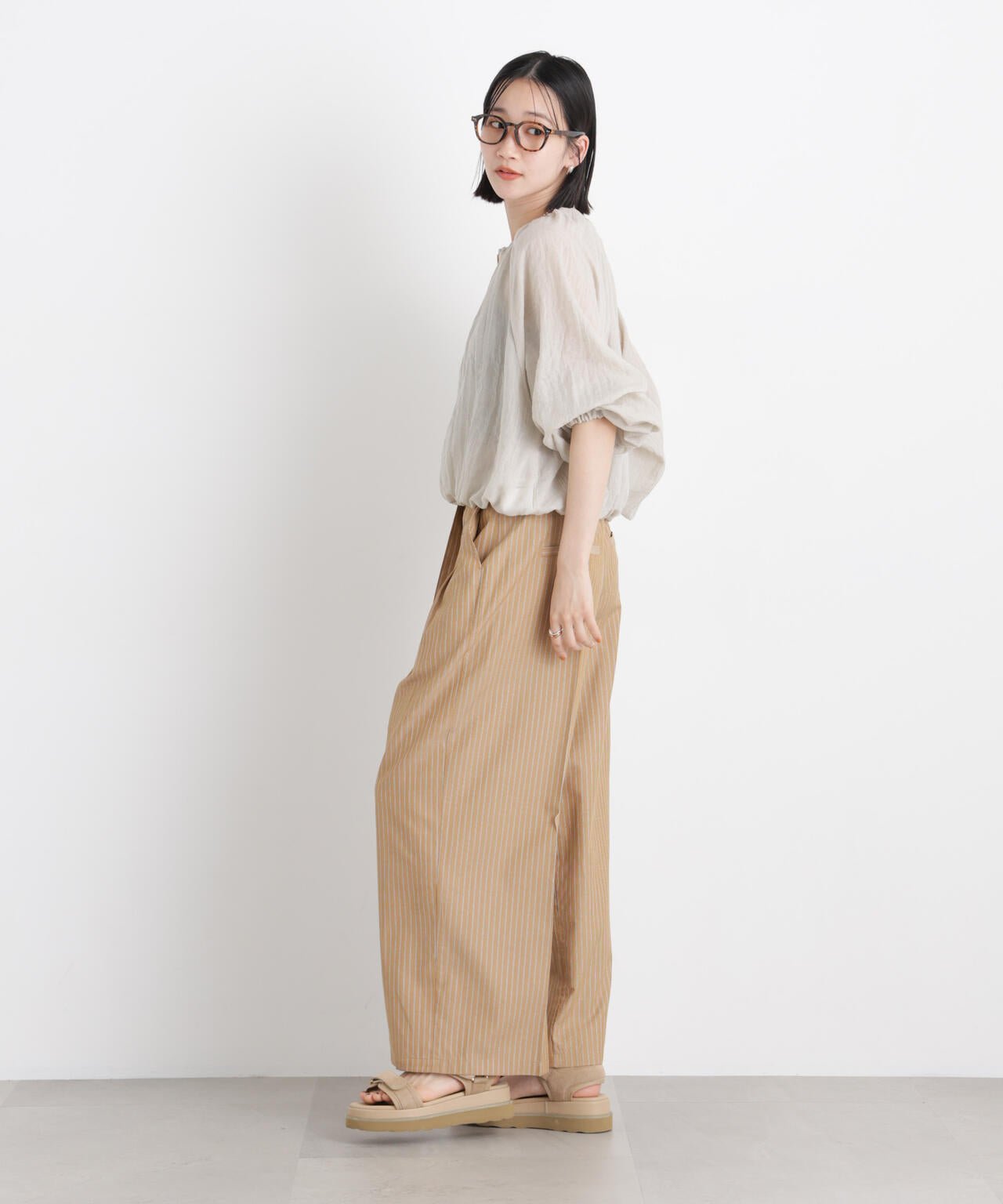 ドビーストライプベルト付タックワイドパンツ(セットアップ可) 6736127314