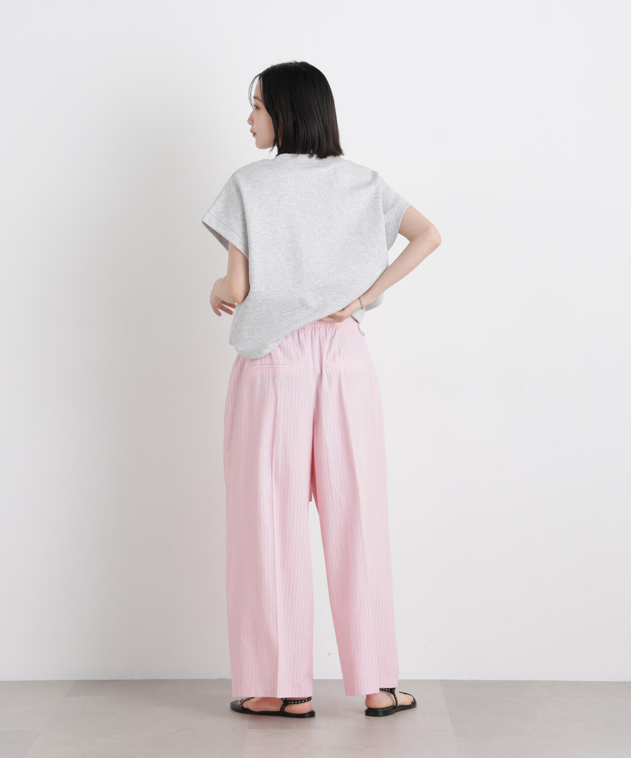 ドビーストライプベルト付タックワイドパンツ(セットアップ可) 6736127314
