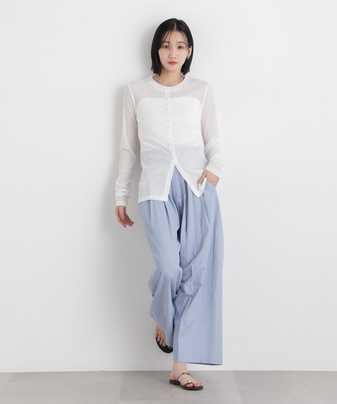 ドビーストライプベルト付タックワイドパンツ(セットアップ可) 6736127314