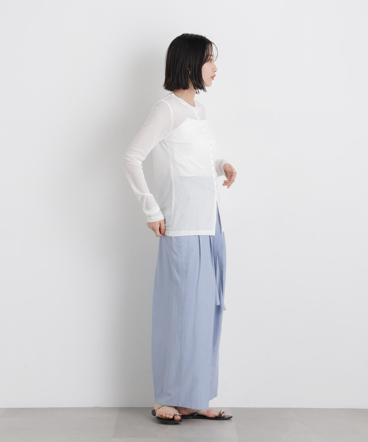 ドビーストライプベルト付タックワイドパンツ(セットアップ可) 6736127314