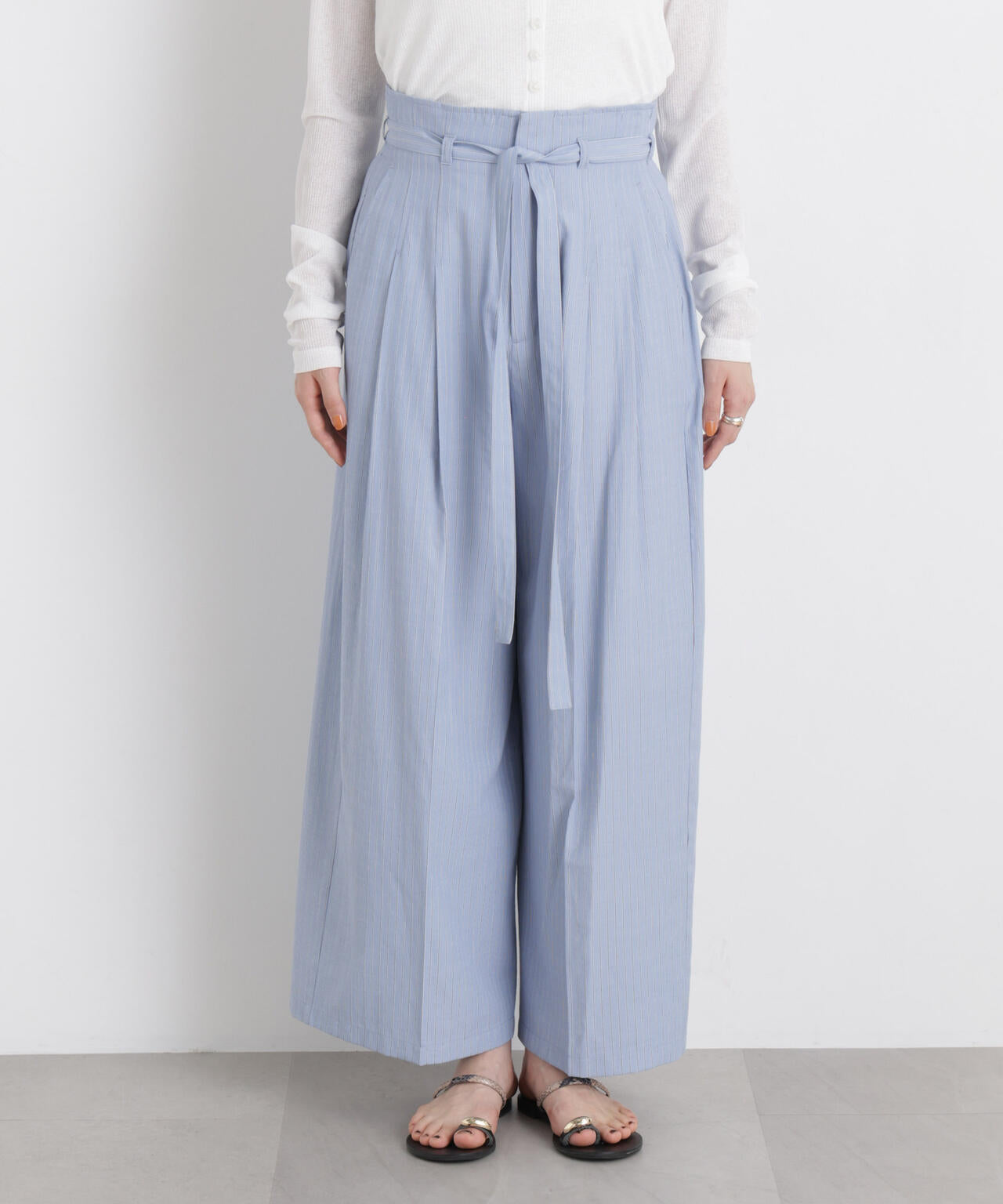 ドビーストライプベルト付タックワイドパンツ(セットアップ可) 6736127314