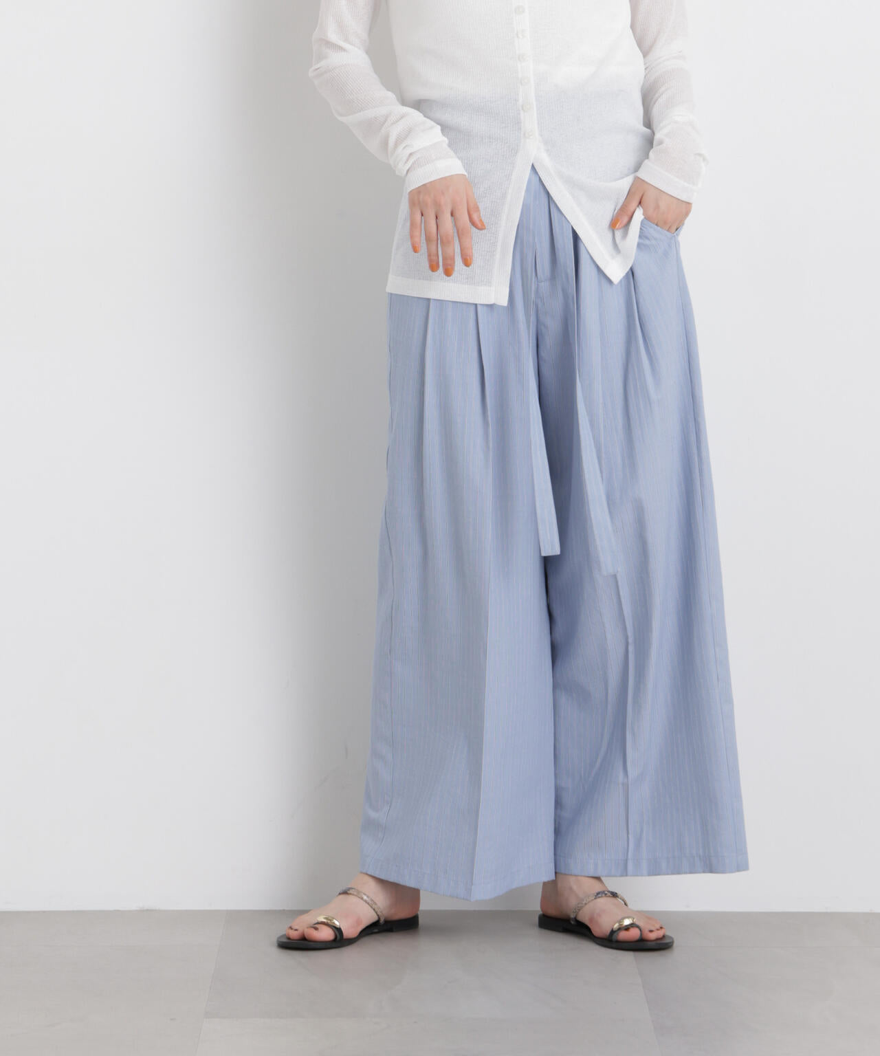 ドビーストライプベルト付タックワイドパンツ(セットアップ可) 6736127314