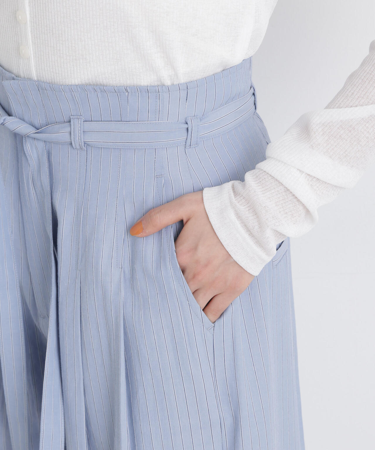 ドビーストライプベルト付タックワイドパンツ(セットアップ可) 6736127314