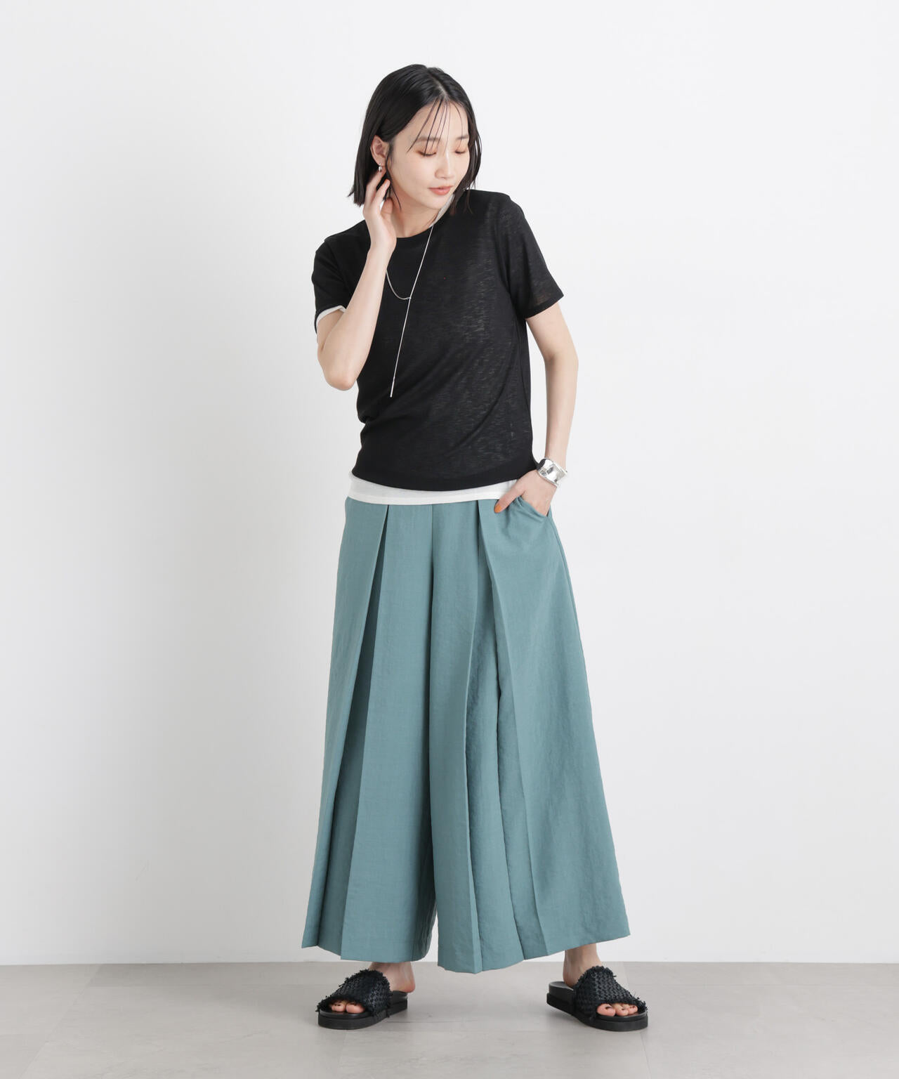 タンブラーブッチャーボックスプリーツワイドパンツ(セットアップ可) 6736127317
