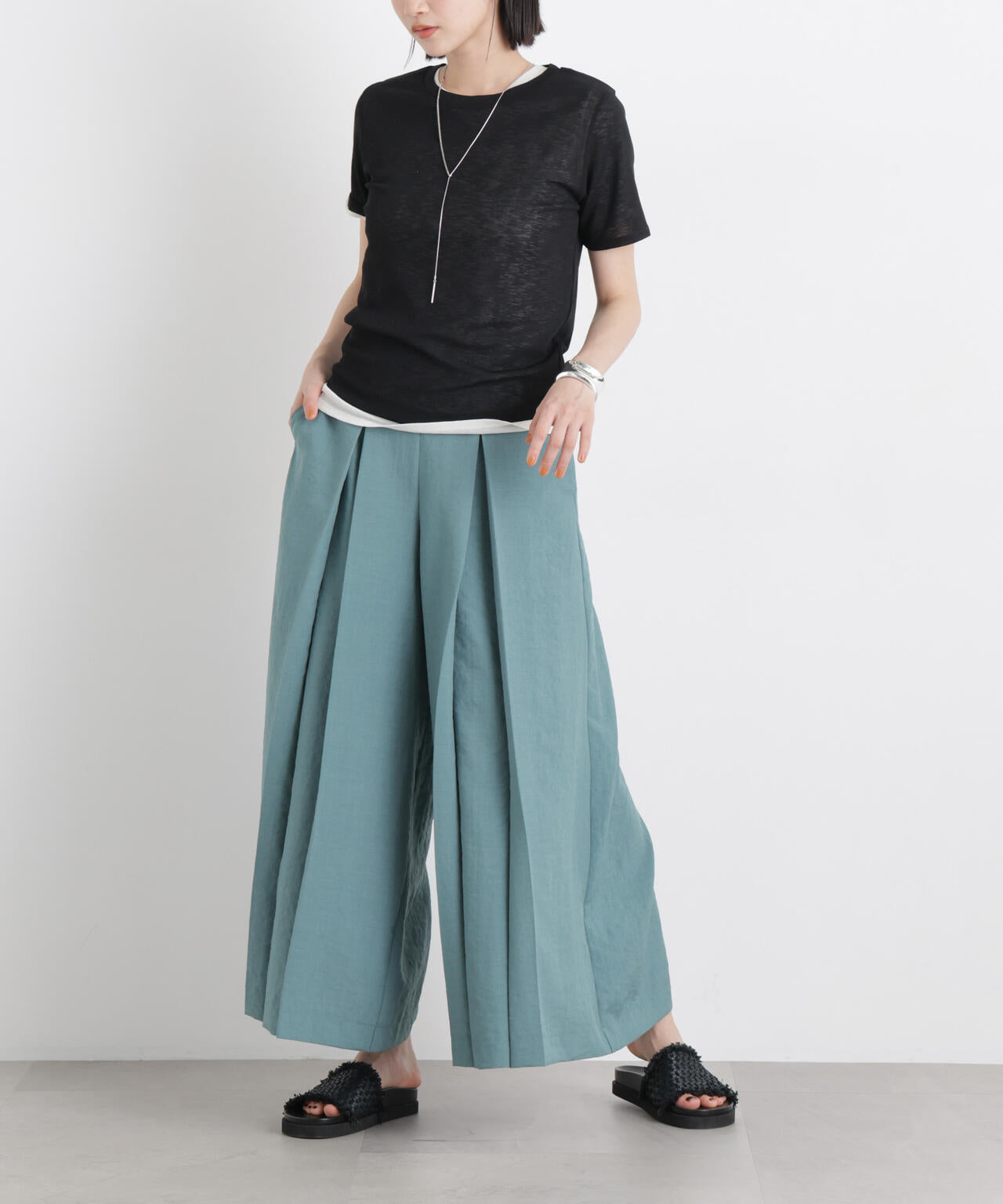 タンブラーブッチャーボックスプリーツワイドパンツ(セットアップ可) 6736127317