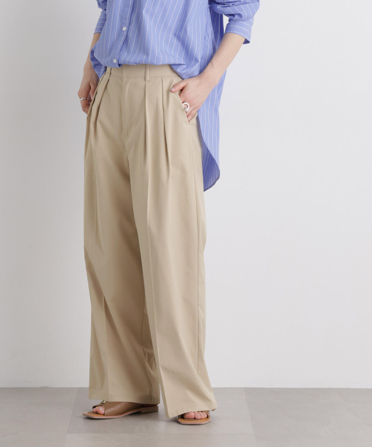 エバークリース加工タックワイドセンタープレスパンツ 6736127324