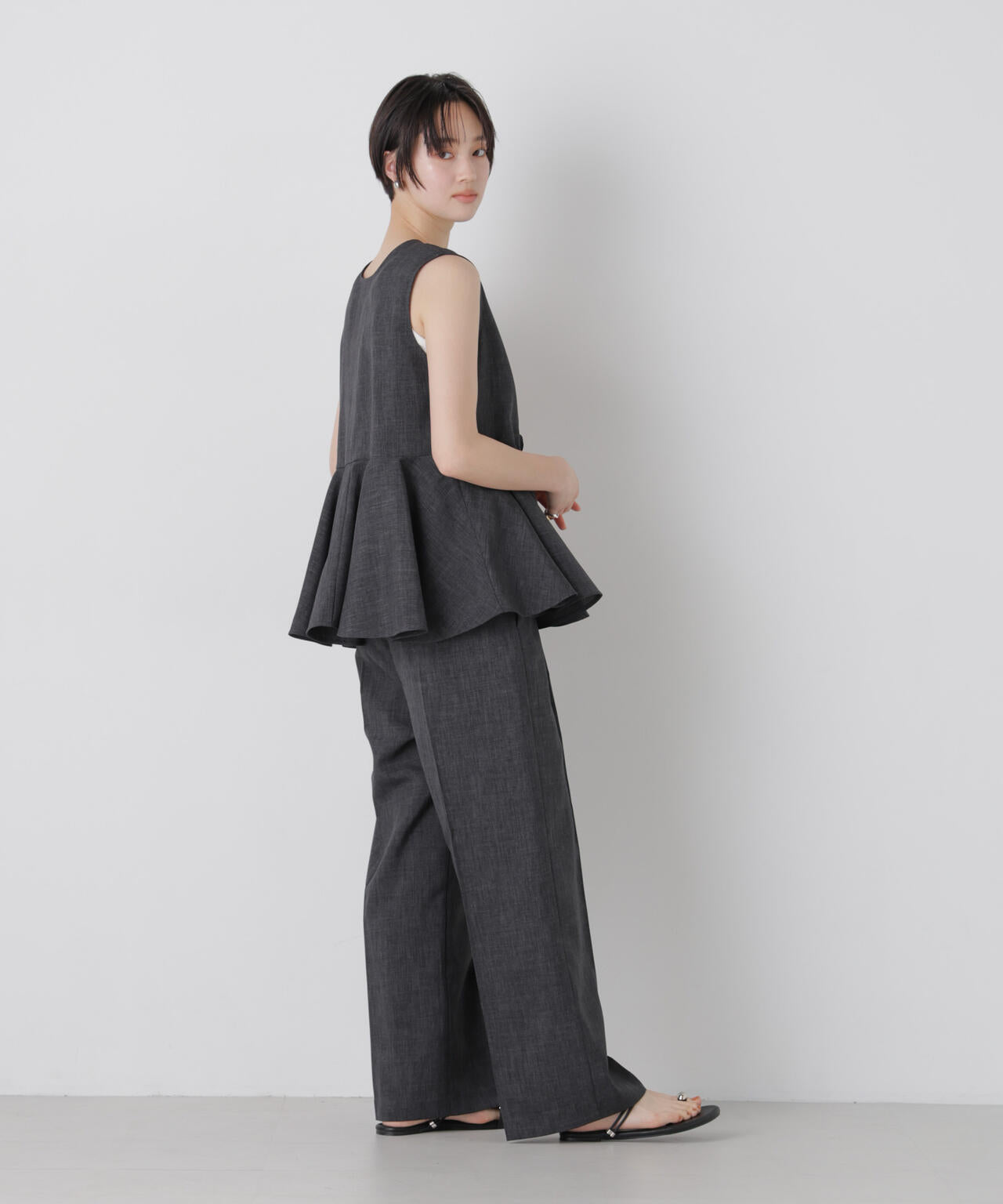 リネンライクワンタックセンタープレスパンツ(セットアップ可) 6736127327
