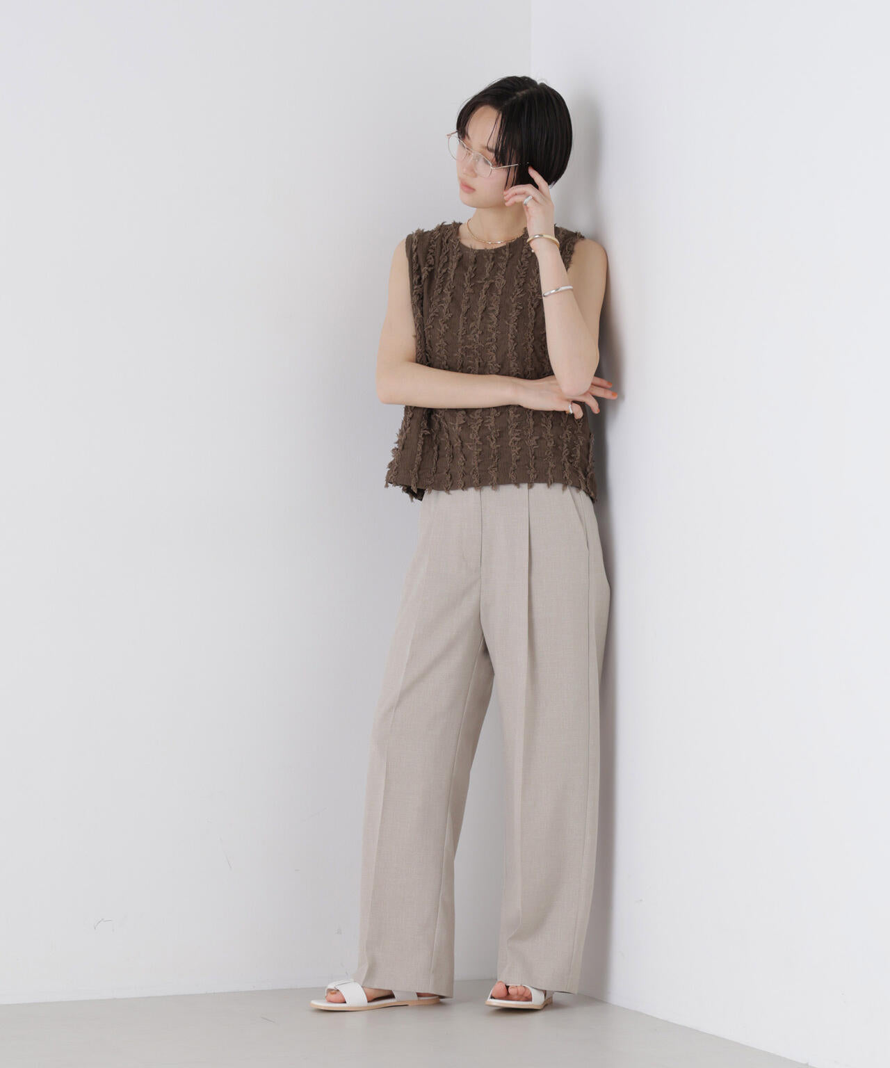 リネンライクワンタックセンタープレスパンツ(セットアップ可) 6736127327