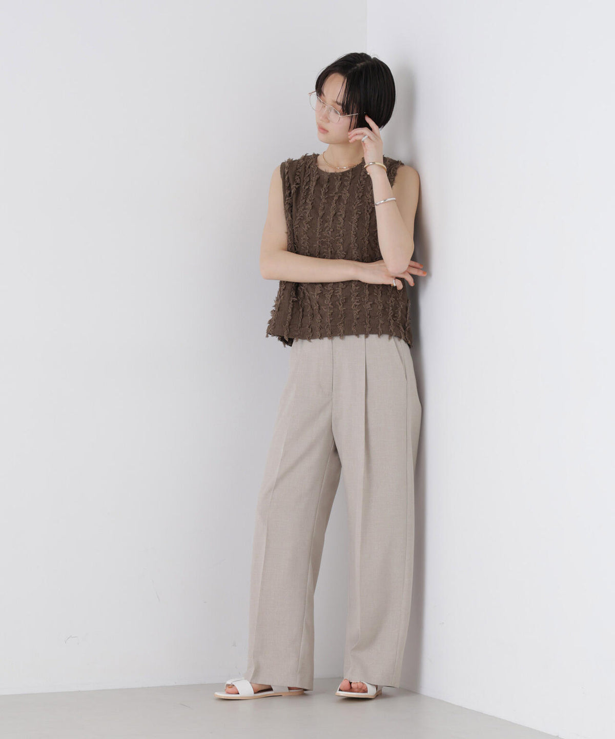 リネンライクワンタックセンタープレスパンツ(セットアップ可) 6736127327