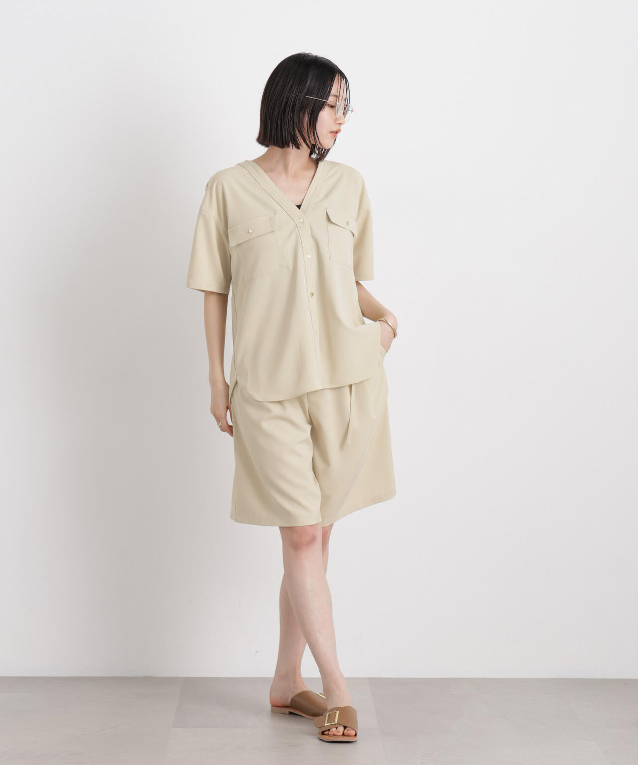 メランジストレッチベルト付ハーフパンツ(セットアップ可) 6736128300