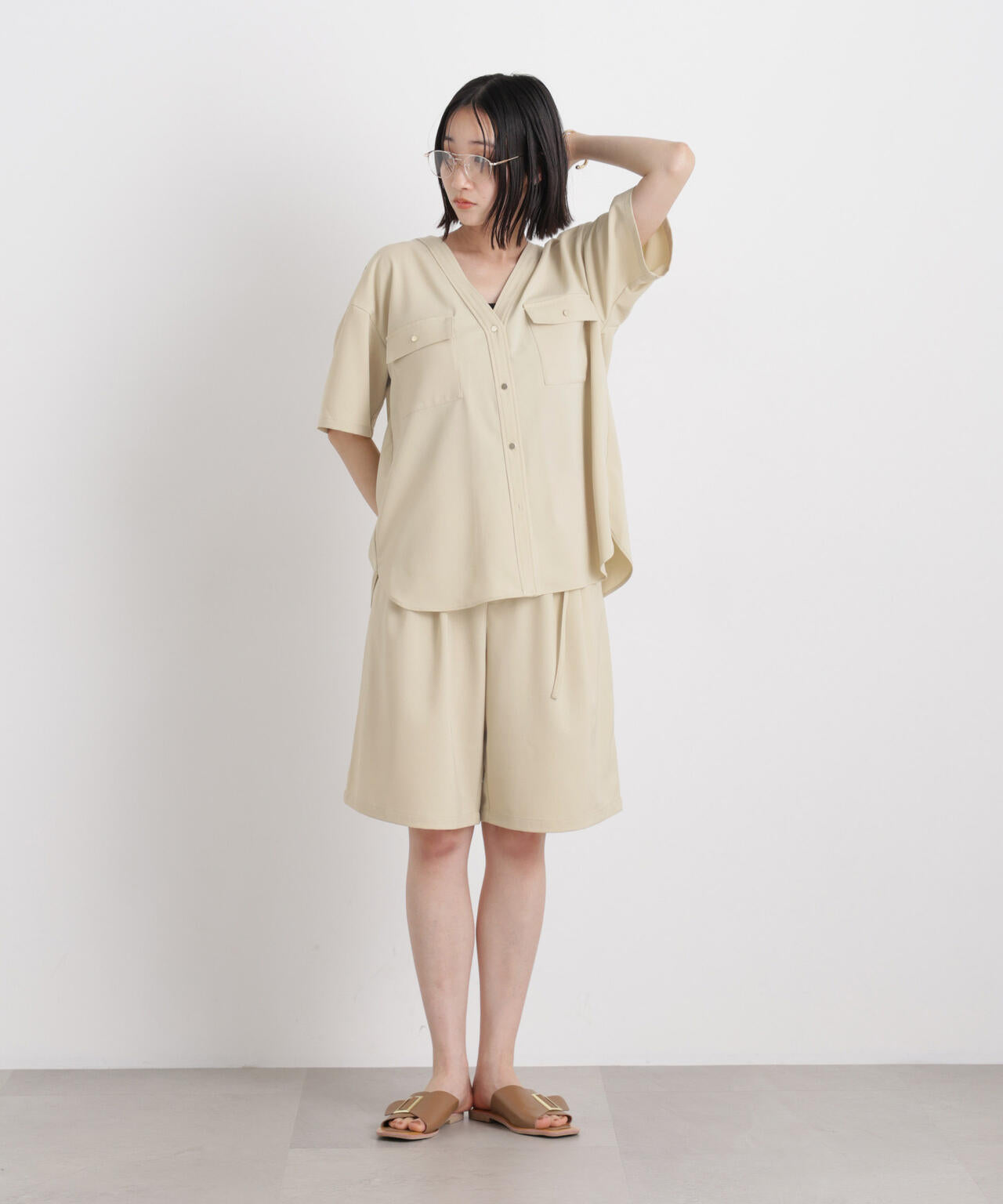 メランジストレッチベルト付ハーフパンツ(セットアップ可) 6736128300