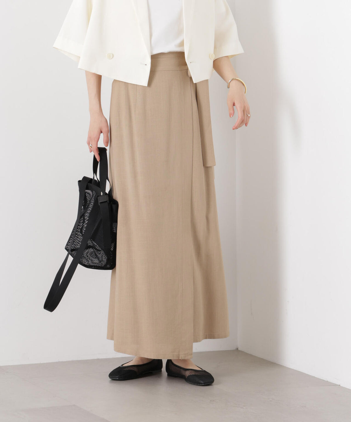 多機能リネン混ラップ風サイドリボンスカート(セットアップ可) 6736130307