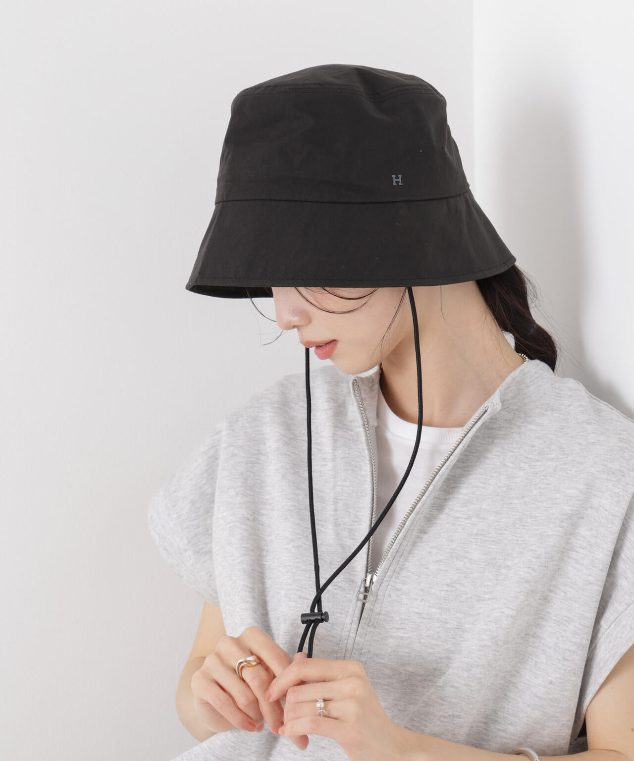 Healthknit/別注ドローコード付ワンポイント刺繍HAT 6736139301