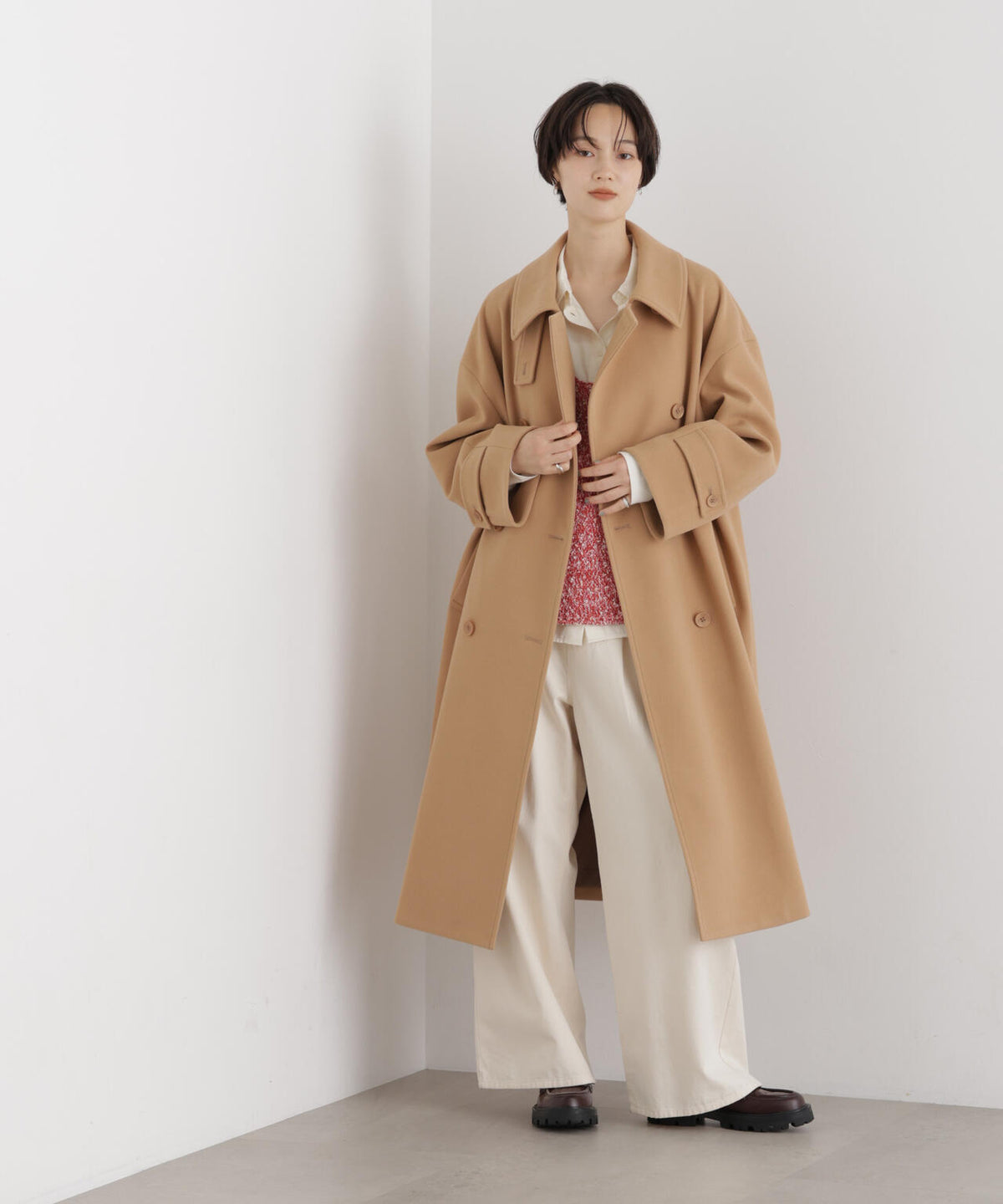 ジャージメルトンダブルボタンステンカラーコート 6736211301