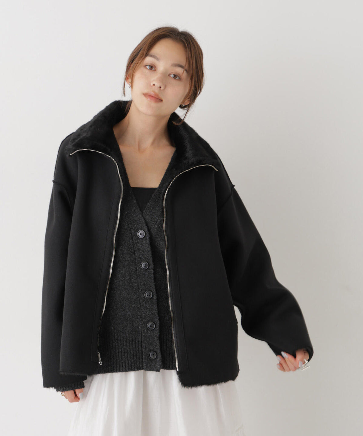 フェイクファースタンドカラーリバーシブルコート 6736211304