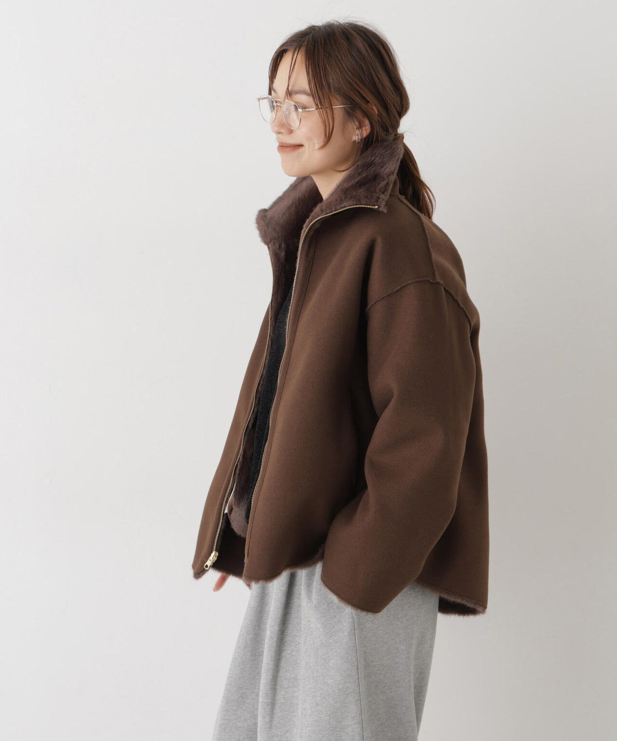 フェイクファースタンドカラーリバーシブルコート 6736211304