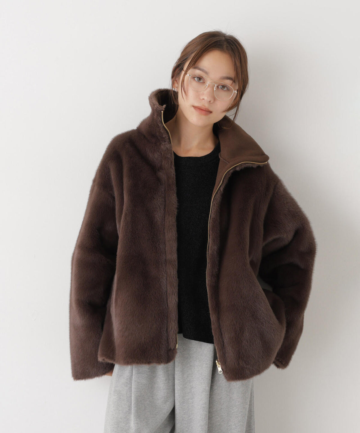 フェイクファースタンドカラーリバーシブルコート 6736211304